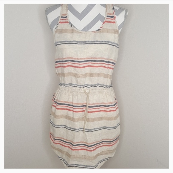 hinge Dresses & Skirts - Hinge Linen Striped Drawstring Waist Dress